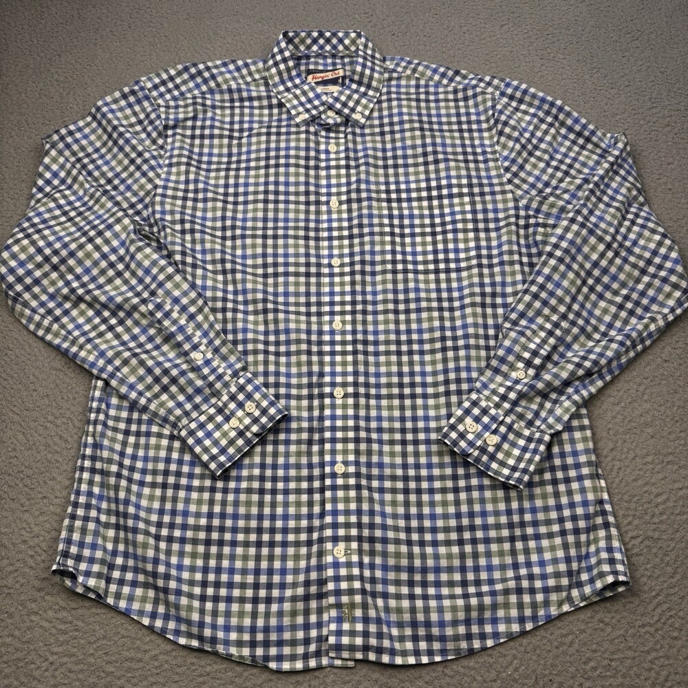 JOHNNIE O Shirt Mens Large Caiden Blue Green Check Preppy Cotton Casual